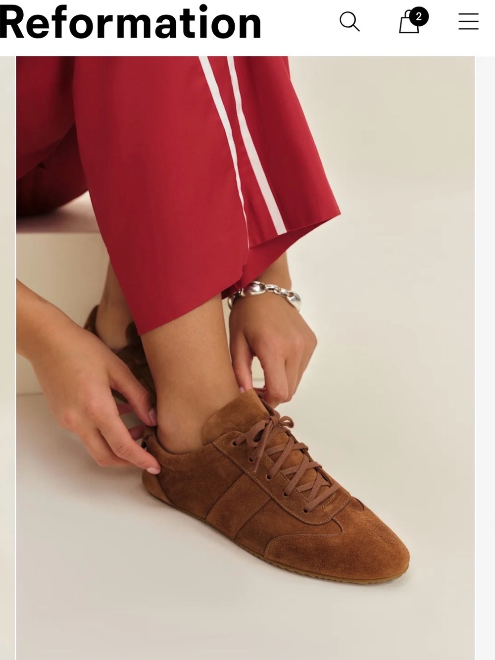 Reformation Chestnut Brown Suede Lace-Up Sneakers